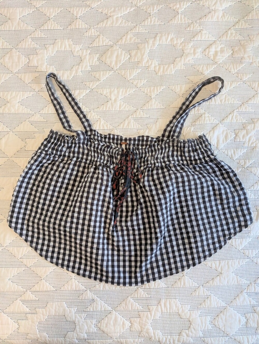 Free People Navy & White Gingham Cropped Flowy Tank Top